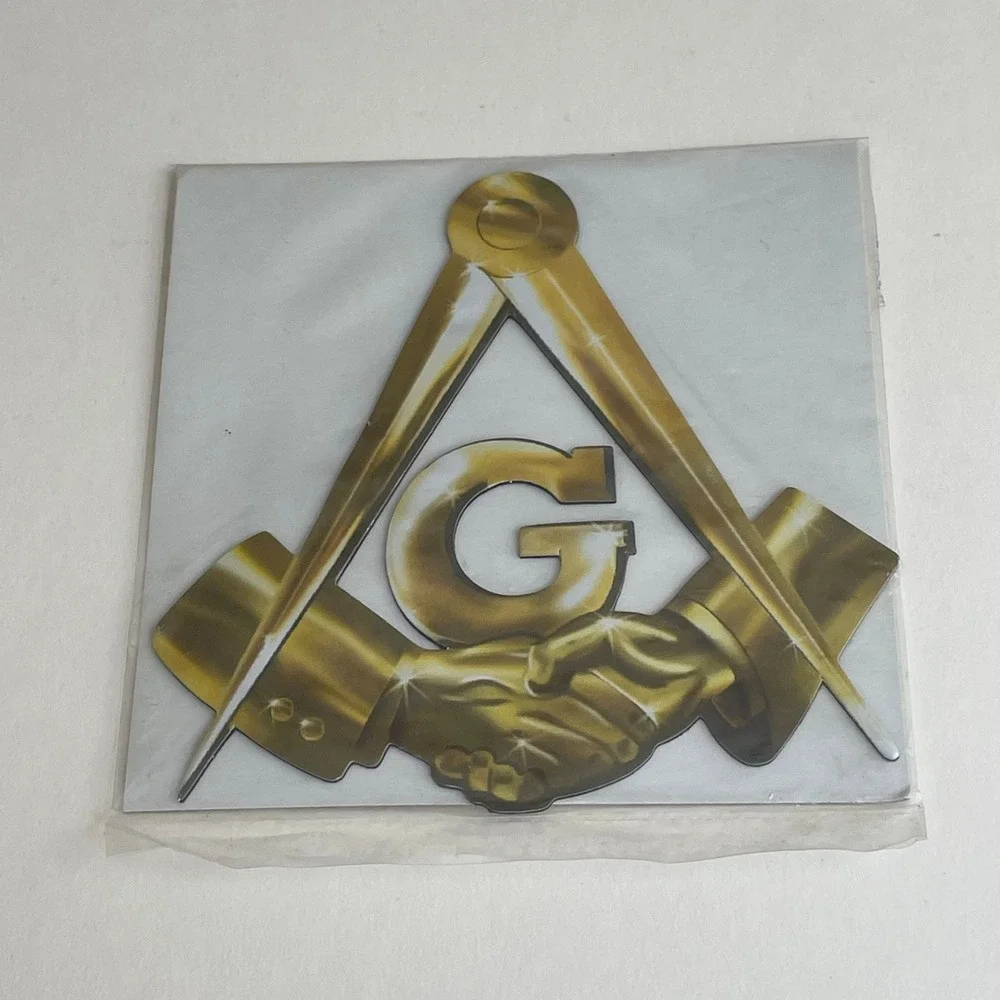 Freemason Masonic Square and Compass Handshake Gold Decal Sticker‎ 4 Inch